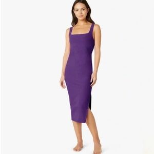 Beyond Yoga Spacedye Icon Midi Dress in Purple Dhalia Heather Side Slit sz Small